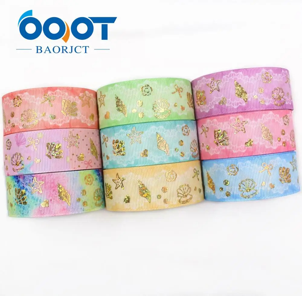 I-19826-2000,1'' 25mm 10yards Ocean style hot gold gradient Printed grosgrain ribbon,DIY handmade jewelry wedding decoration