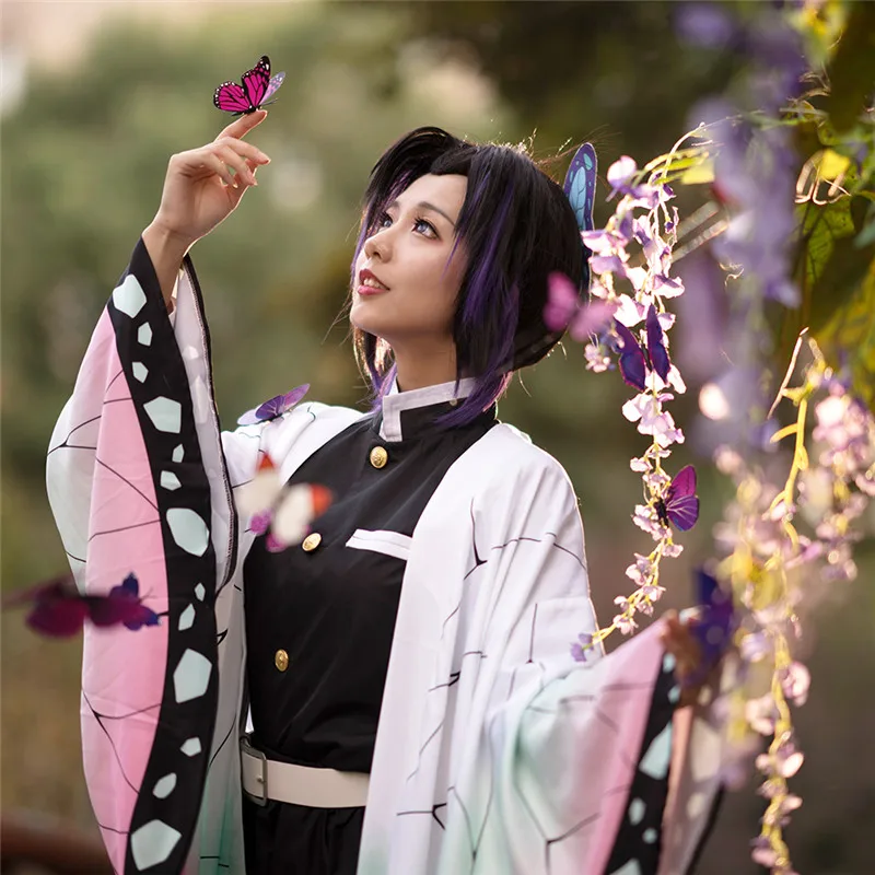 Аниме Демон Истребительница Kimetsu без Yaiba кохау Shinobu Косплэй костюм кимоно единый
