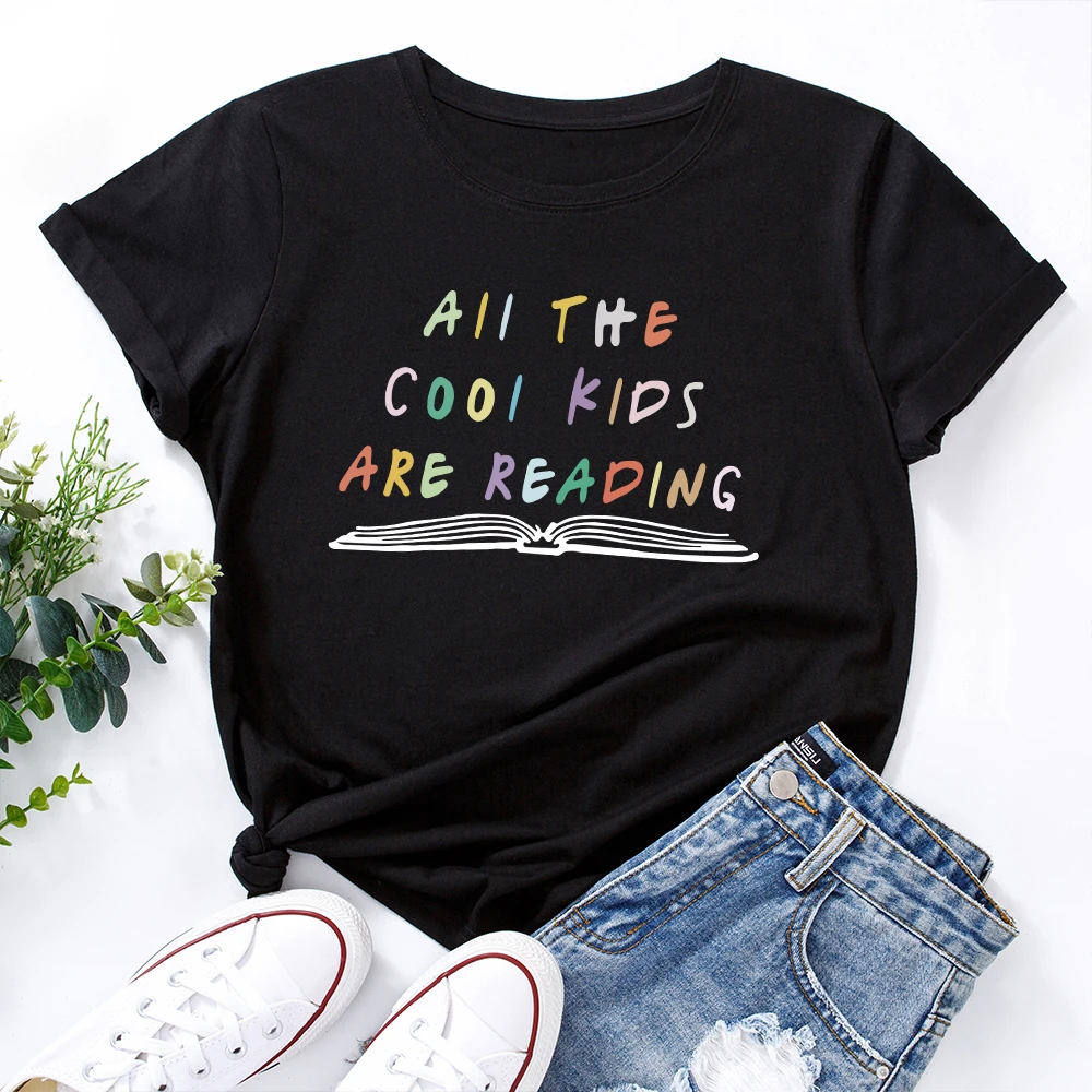 Camisetas All The Cool Kids Are Reading para mujer, camisetas con estampado de letras de Color, divertidas de manga corta para mujer, Tops para - AliExpress
