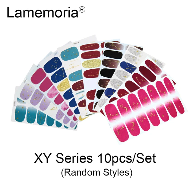 10/20pcs Full Cover Wraps Nail Polish Stickers Strips Plain Nail Art Decorations Stripe Designs Glitter Powder Manicure Tips XY-10pcs random