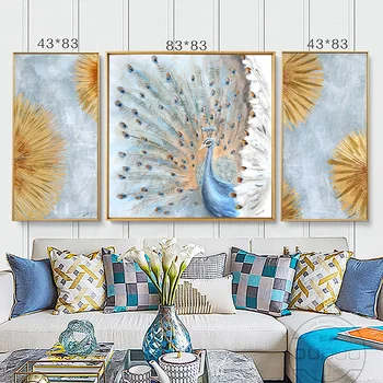 

Combination Living Room Decorative Painting hand-painted Oil Paintings Peacock Bedroom Entrance Mural