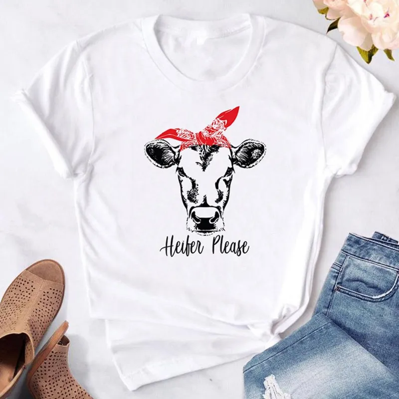 Hair Band Cows T Shirt Women Cartoon 
