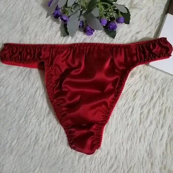 

Men Underwear Sexy Low Rise 100% Silk Briefs Knickers T-Back Seamless Breathable Underpants Male Solid Comfortable Soft Panties
