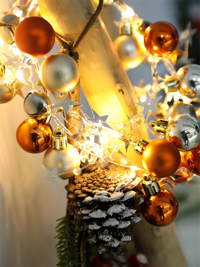 20 светодиодный Рождественский шар гирлянда с колокольчиками декоративные огни елочные украшения светодиодный гирлянда Праздничная Гирлянда Новогодние подарки для дома