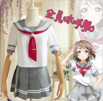 

Japanese Anime Love Live Sunshine Cosplay Costume Takami Chika Girls Sailor Uniforms School Uniform
