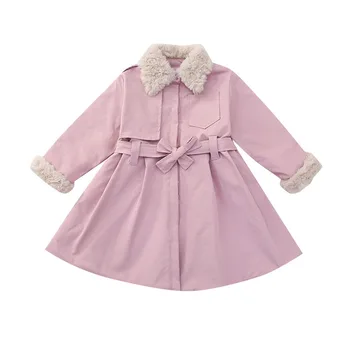 

Winter 2020Kids Girls Trench Coats Warm Children's Clothing Teenager Windbreaker Solid color Tops With Waistband