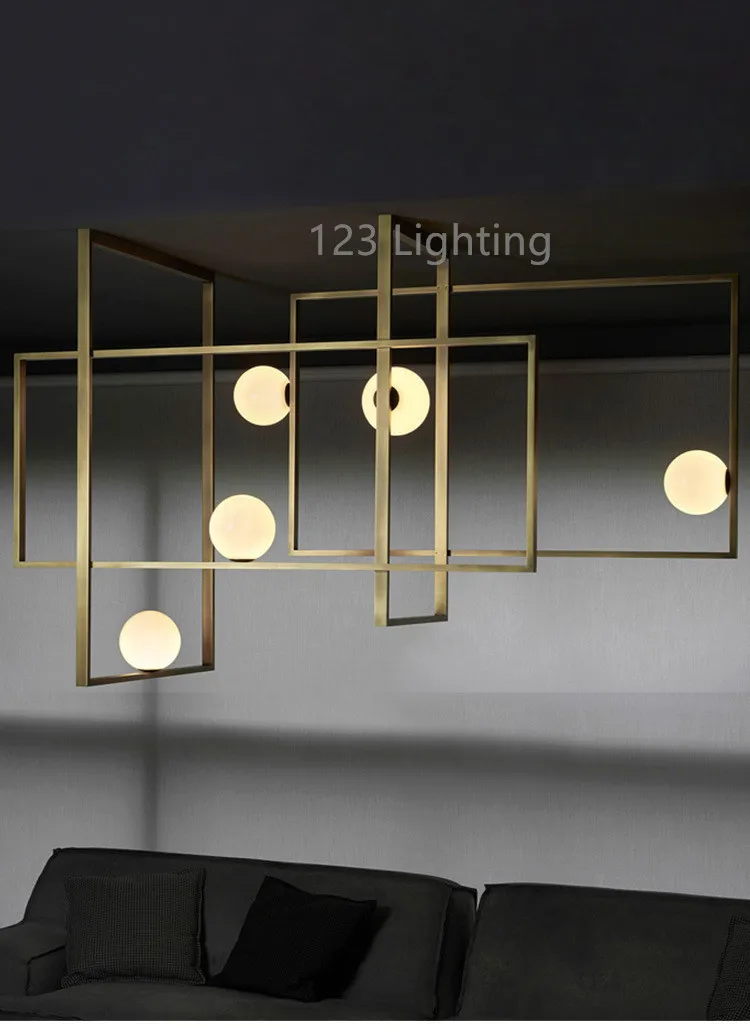 Creative Rectangle 5 Glass Ball LED Pendant Lights Parlor Foyer Dining room Pendant Lamp Bedroom Hanglamp Gold/Black 110-260V