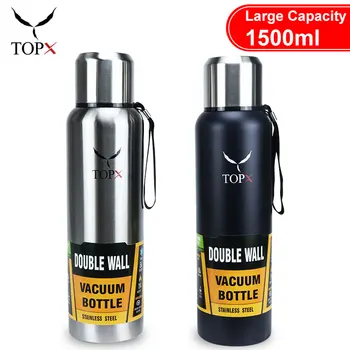 

1500ML Large Capacity Stainless Steel Thermos Cup Portable Cup Military Style Outdoor Sports Vacuum Flask Including Cup Bag