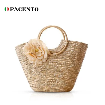 

PACENTO Rattan Woven Straw Bag Summer Beach Handbag Handmade Bags Basket Weave Bag Designer Handbags High Quality 2020 Luxury