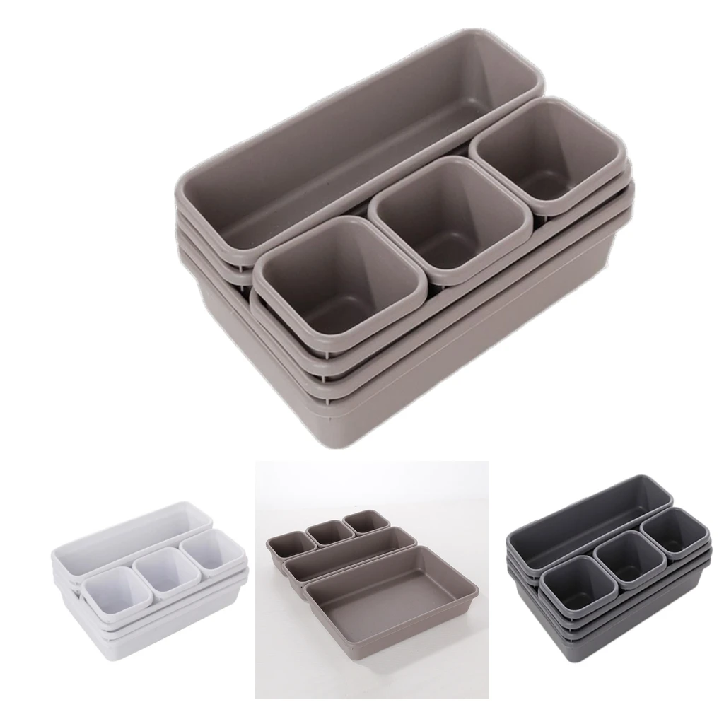 8x Interlocking Drawer Organziers Tray Makeup Storage Box Houseware Containers