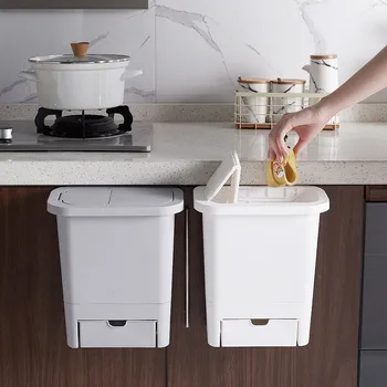 

Cabinet type trash can wall-mounted kitchen trash can with lid trash can sliding open lid DTT88