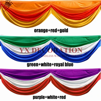 

Good Looking 3 Colors Mixed Top Ice Silk Swag Drapery For Wedding Backdrop Curtain Event Stage Background Decoration