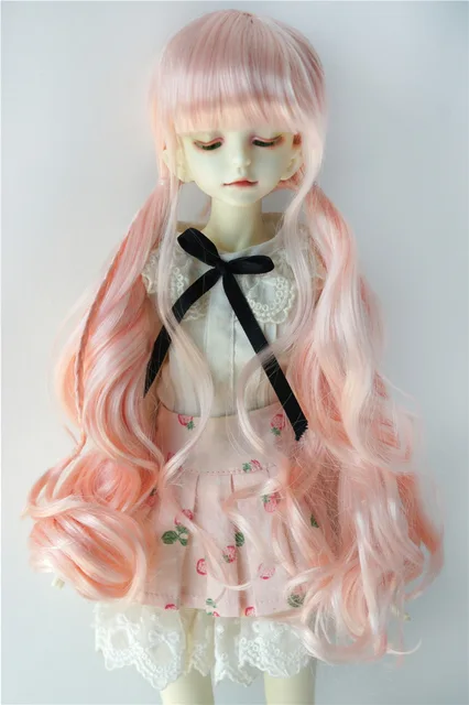 JD337 1/8 1/6 1/4 Pretty Synthetic Mohair BJD Wigs Suit For Size 5-6 Inch 6-7 Inch 7-8 Inch Doll Free Shipping Doll Hair Only PeachPinkSM108