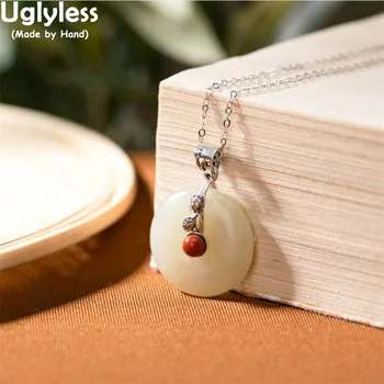 

Uglyless Real 925 Sterling Silver Natural Jade Button Pendant without Necklaces Women Vintage Ethnic Fine Jewelry Emerald Bijoux