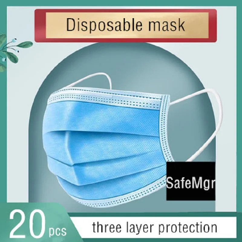

20Pcs Particle Dust Mouth Mask Blue 3-Layer Face Mask Dust Mist Filter Respirator Masks For Personal Protection