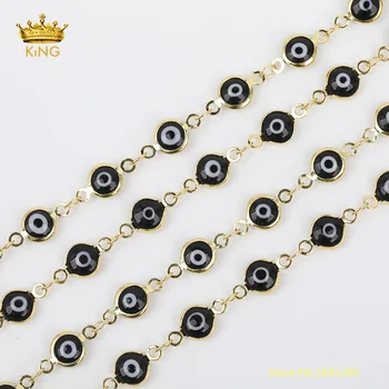 

5meters 7mm Black Evil Eye Enamel Chains,Coin Enamel Beads Evil Eye Chain for Jewelry Making,Body Chain Findings