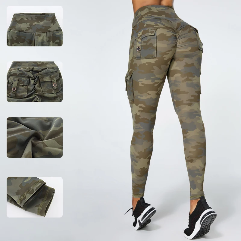 Camouflage Yoga Pants Women Fitness Leggings Workout Sports With Pocket Sexy Push Up Gym Wear plus size XL sports leggings yoga pants female tights