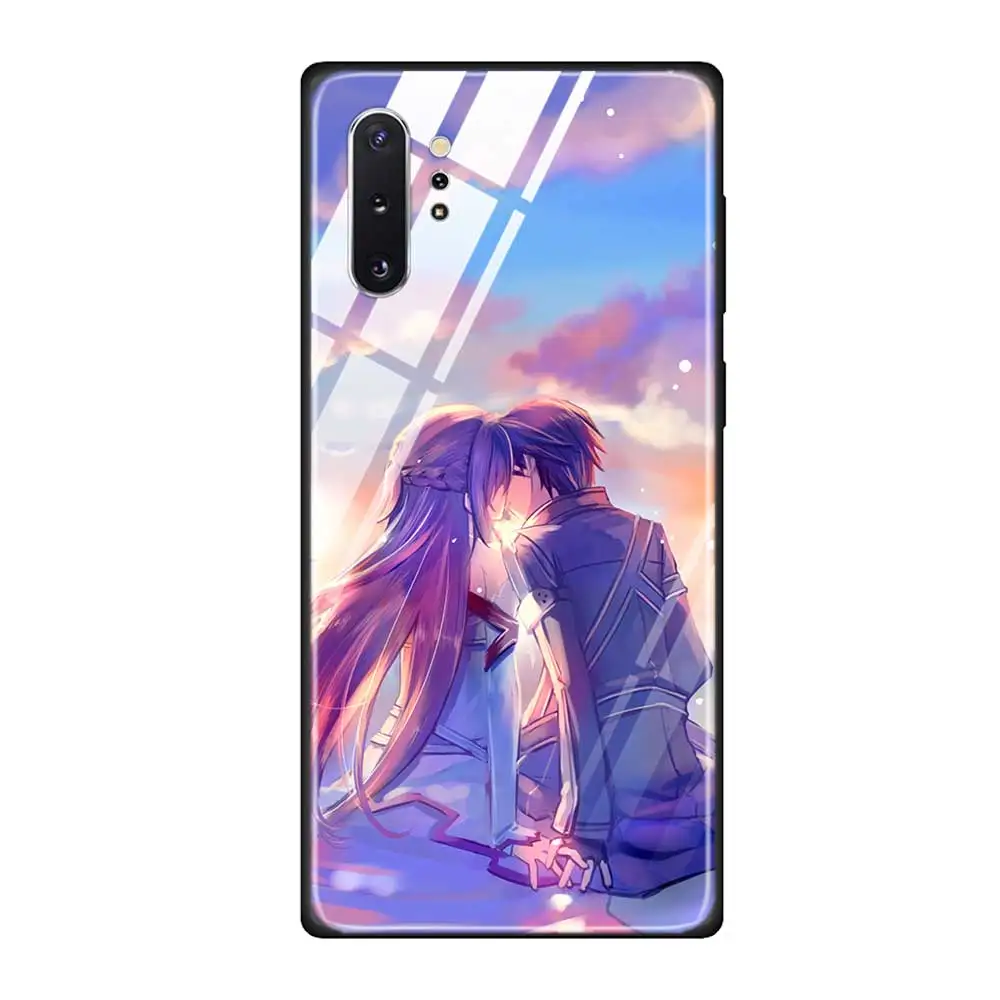 T15 Чехол для телефона из закаленного стекла для Samsung Galaxy S10 S10E S9 S8 Note 9 10 105G Plus A50 A30 TPU Мягкий край чехол Sword Art онлайн SAO - Цвет: T15