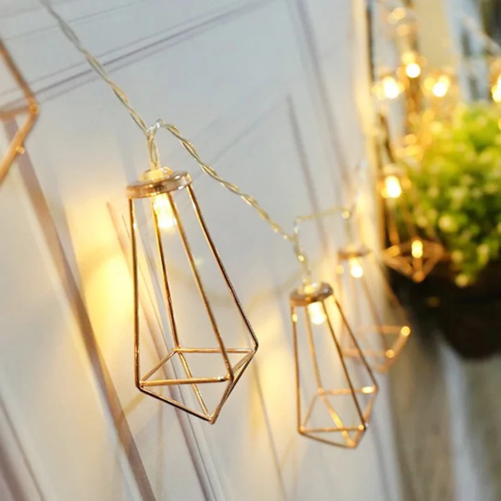 

1 Pcs Decorative Light String Metal Diamond Model USB Powered 10LED Light House Courtyard Christmas Day Lantern Warm White