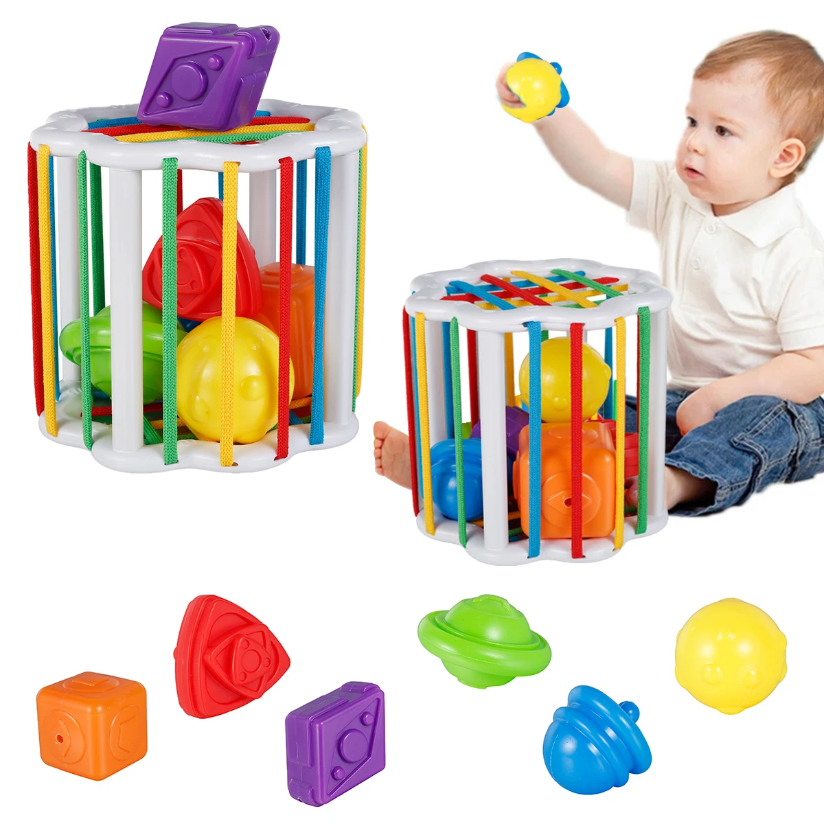 Baby Shape Blocks Sorting Toy With 6 Blocks Plastic Sensory Bin Sorting
