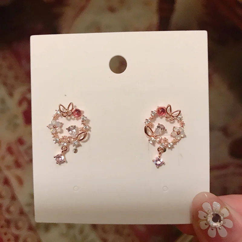 

MENGJIQIAO New Korean Micro Pave Zircon Butterfly Flower Circle Drop Earrings For Women Dliecate Zircon Boucle D'oreille Jewelry