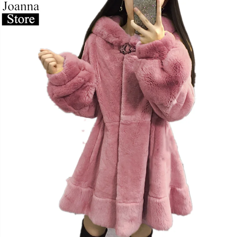 pink fluffy jacket with hood