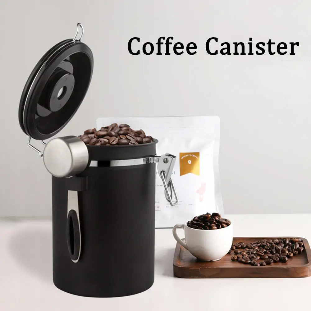 

Coffee Can Coffee Container Large Airtight Stainless Steel Tea Storage Chests Black Kitchen Storage Canister Coffee Tea Caddies