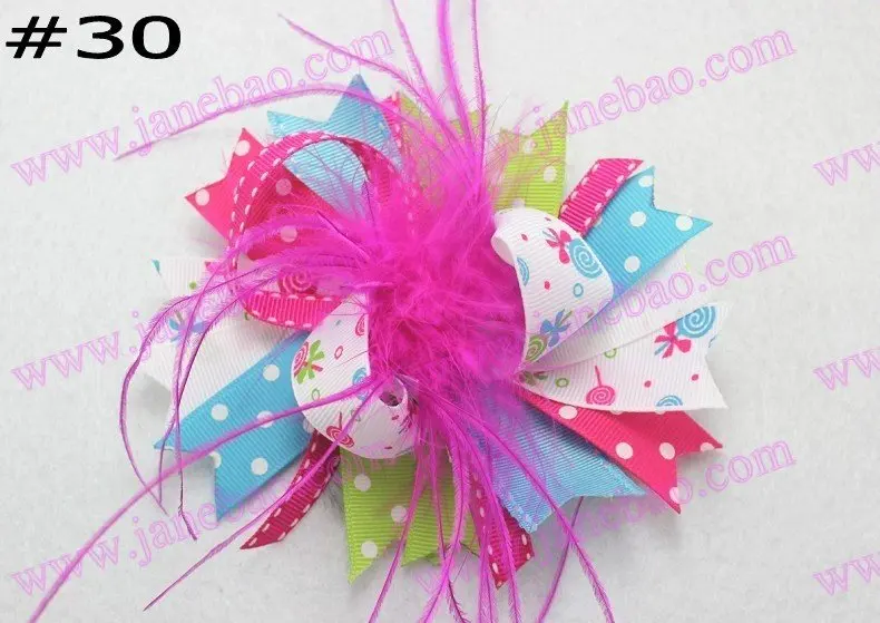 60 шт., новинка 4,5 дюймов, бант для волос из перьев, модный бутик для девочек, банты для волос с животным принтом, банты из ленты