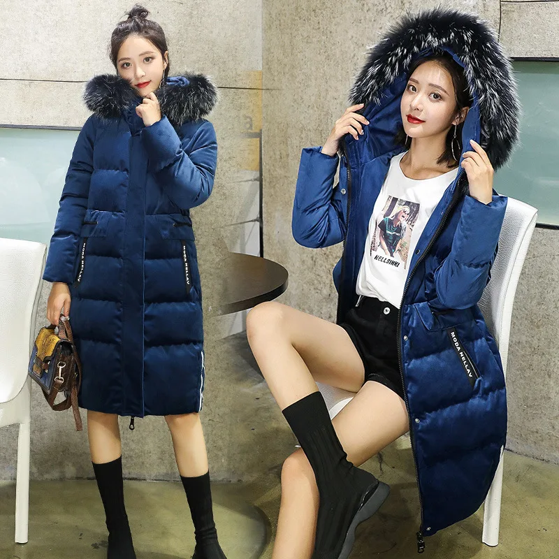 

Down Jacket Women's 2019 Winter New Style Korean-style Hooded Large Fur Collar Caramel Middle Long Coat WOMEN'S Dress