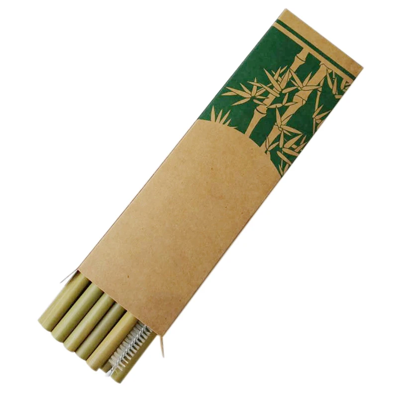 100Pcs / Lot Bamboo Drinking Straws Reusable Straw Party Kitchen Cleaning Brush