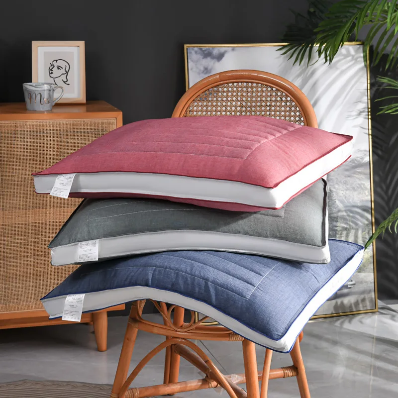 

100% Cotton Three-dimensional Two-color Washed Cotton Buckwheat Low Pillow Fiber Pillow Hotel Sleep Hotel Folk Student Pillow