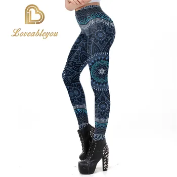 

New Design Mandala Printing Women Leggings for Fitness Workout Legins Mid Waist Ankle -pants Outside Leggings