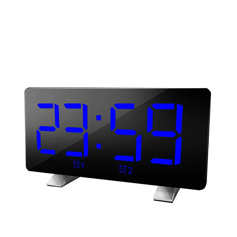 Светодиодный дисплей с памятью времени, цифровой музыкальный светильник для спальни, домашний fm-радио, зарядка через usb, декоративный будильник - Цвет: Синий