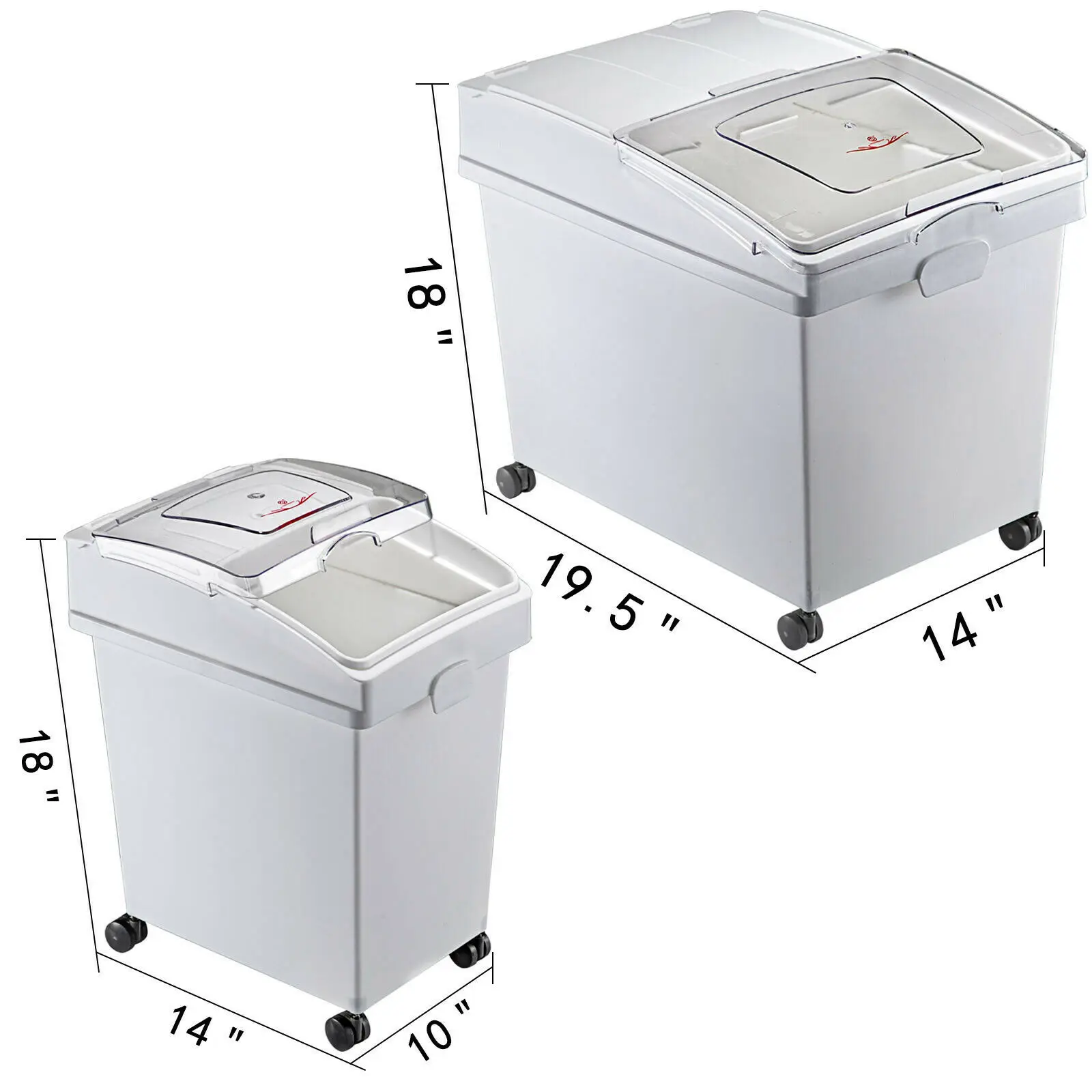 VEVOR Ingredient Bin 10.5+6.6 gal. Rice Storage Container with Wheels Double Flour Bins with Flip Lid Scoops, Pack-2