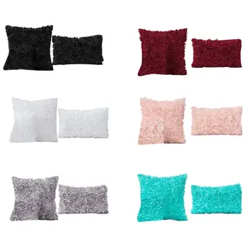 

3D Chiffon Rose Flower Romantic Throw Pillow Case Wedding Party Decorative Solid Color Cushion Cover for Sofa Couch Bedroom Car