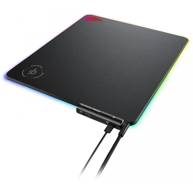 Коврик для мыши ASUS ROG Balteus Qi, пластик, резина, RGB-подсветка, USB 2.0, беспроводная зарядка, 370 x 320 x 7.9 мм, черный