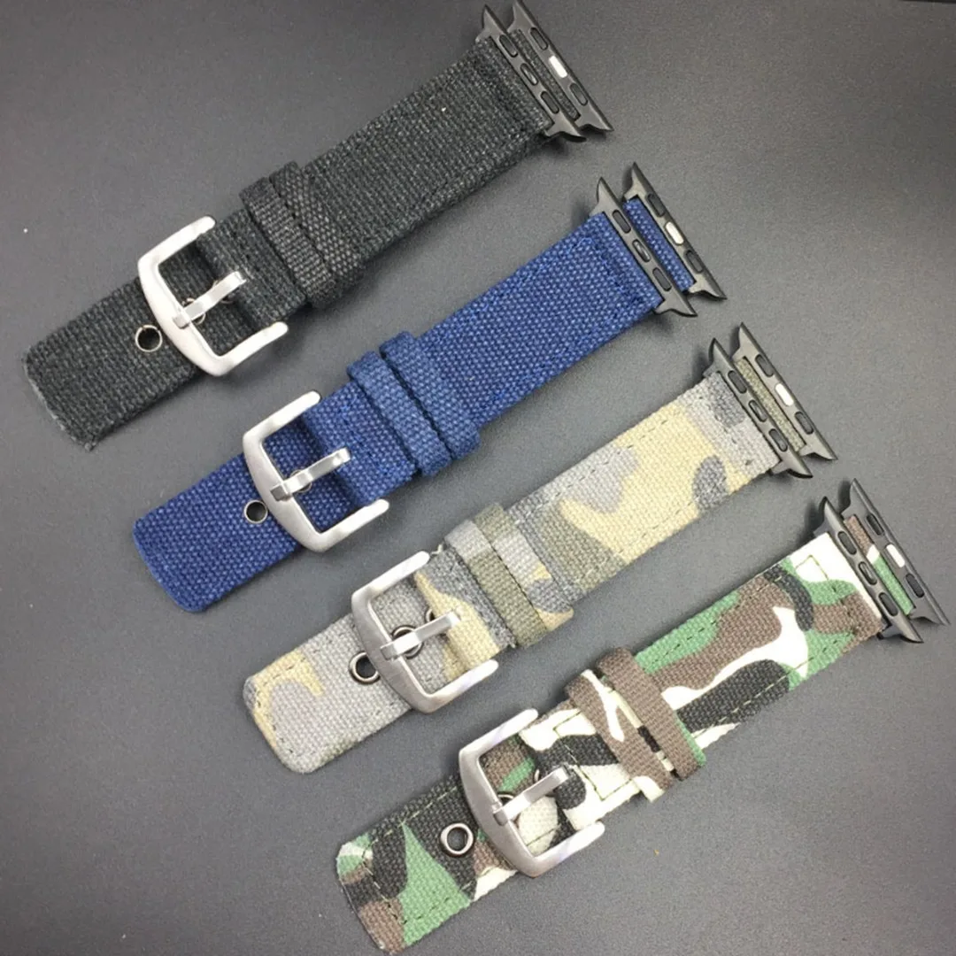 Camouflage Woven Nylon Canvas Replacement Sport Band For Apple Watch 38mm 42mm Wrist Bracelet Strap For iWatch 40mm 44mm