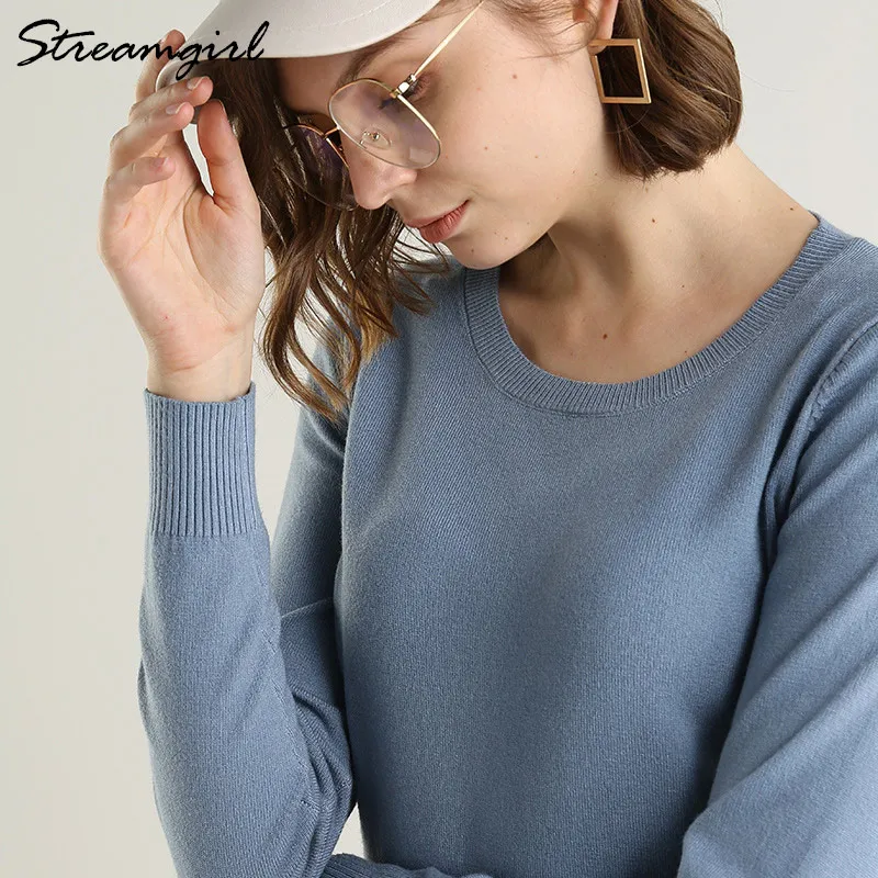 Smoky Blue Розовый зимний женский свитер, вязаный пуловер с круглым вырезом, женские свитера, зима, теплые женские джемперы Nouveaute - Цвет: Smoky Blue