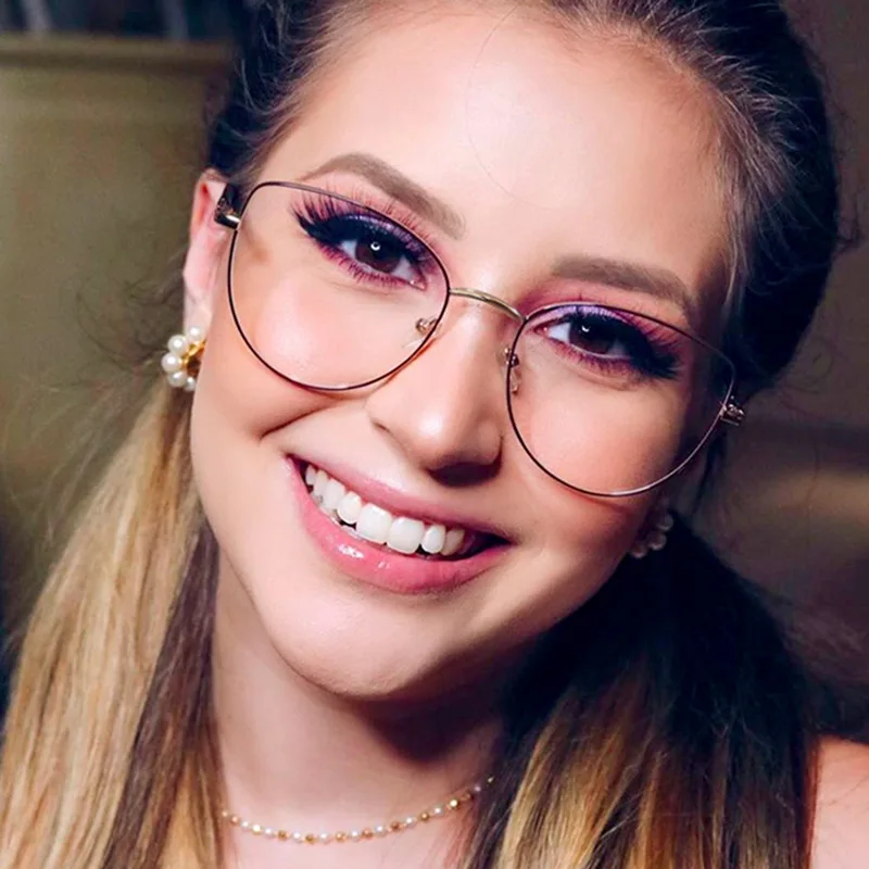 

LONSY Metal Glasses Frame Women Cat Eye Myopia Computer Eyeglasses Frame Fashion Prescription Glasses Anti Blue Light Clear Lens