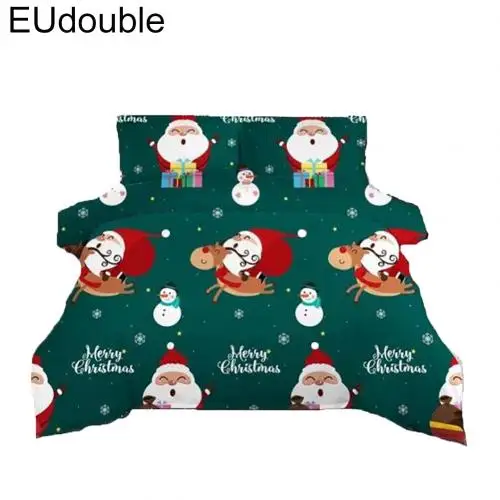 EU Double Merry Christmas Санта Клаус Олень Снеговик стеганое покрывало для кровати наволочка для подушки постельное белье набор - Цвет: EU Double