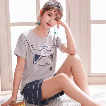 

Sweet Girl Cotton Short Sleeve Clothing&Shorts Sleep Set Summer Women O-Neck 2PCS Pajamas PJ Suit Casual Sleepwear Home Wear