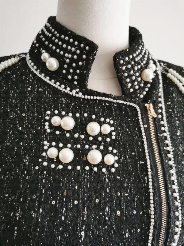 Pearl sequins heavy beaded shoulder pearl tassel jacket