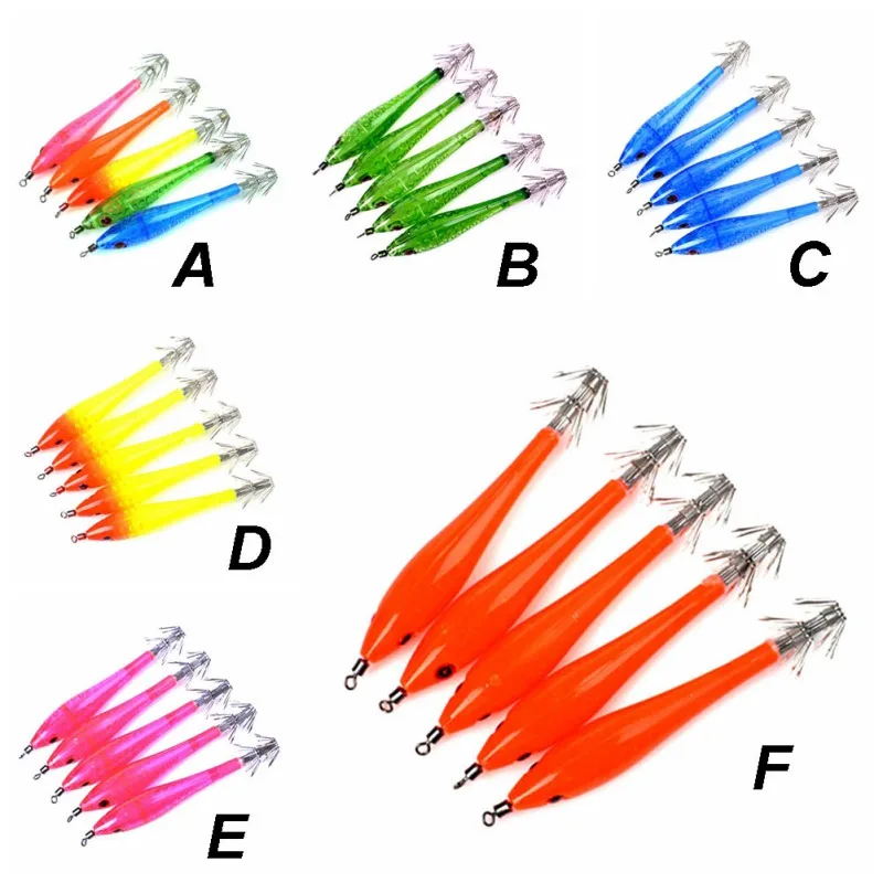 5pcs/set Luminous Shrimp Squid Jigs Jigging Squid Hook Trout Lure Squid Bait Artificial Wood Shrimp Hard Fishing Lure
