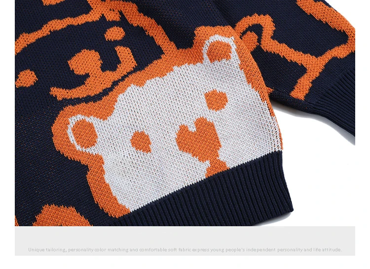 Original Trend Cartoon Cubs Knit Men / Women Loose Lazy Style Orange Sweaters Streetwear Personality Couples Knits