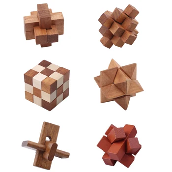 

3D Wooden IQ Brain Teaser Kong Ming Lock Lu Ban Lock Interlocking Burr Puzzles Game Toy For Adults Kids as Gift