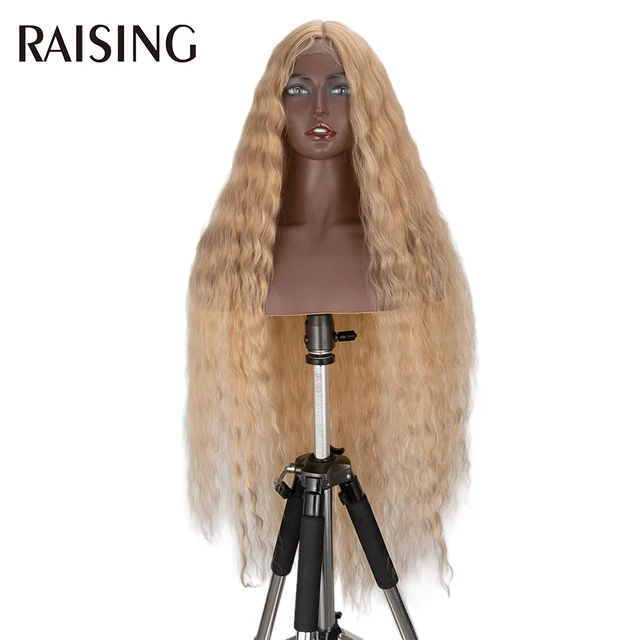 Raising Wholesale Deep Wave Lace Wig Synthetic Curly Hair Scalp Wigs For Black Women Ombre Cheap Long Hair Wigs Pre-plucked 40in C613F