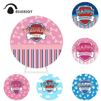 

Allenjoy pink dog bones Circle background paw stripe Child Birthday photo zone Baby Shower Girl Event Party Round Table Covers