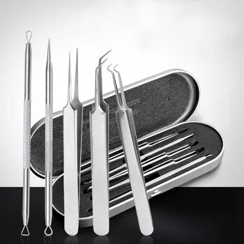 

5Pcs/set Blackhead Removal Extractor Pimple Comedone Acne Removal Needle Clip Tweezer Set Spots Cleaner Face Care Clean Tools
