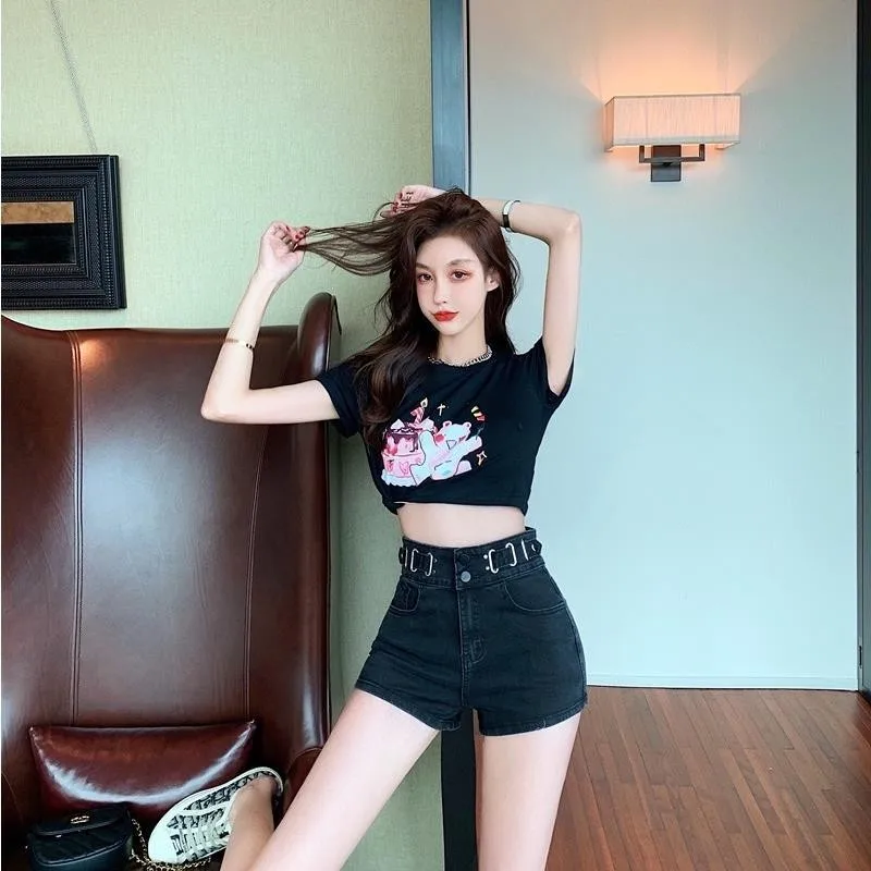 Women's Korean High Waist Light Blue Jeans Shorts, Thin Wide Leg Pants, Casual Loose A-line Pants, New Spring and Summer 2023