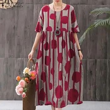 

Plus Size Printed Midi Dress Women's Summer Sundress ZANZEA 2020 Vintage Casual Half Sleeve Tunic Vestidos Female Polka Dot Robe